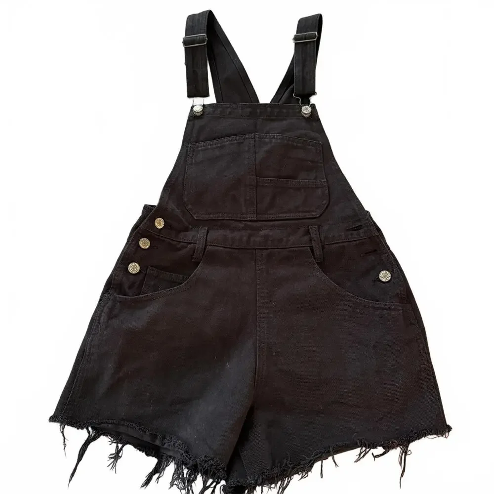 J. GALT CALIFORNIA Brandy Melville Black Overall Shorts Frayed hem SZ‎ S Preppy